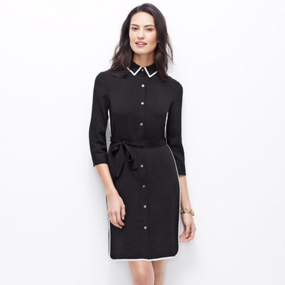 Ann Taylor b/w contrast tipped shirt dress, size XS